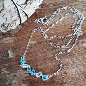 sterling silver blue boho gemstone chain necklace